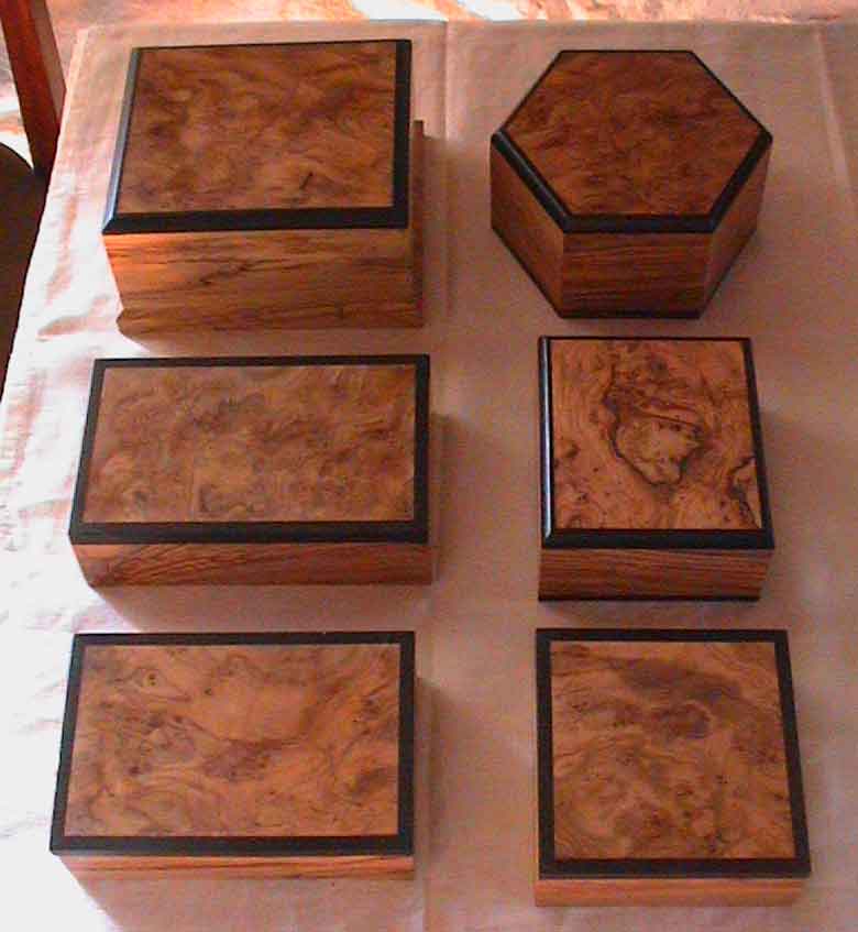 David Irlam olivewood boxes with ebony trim